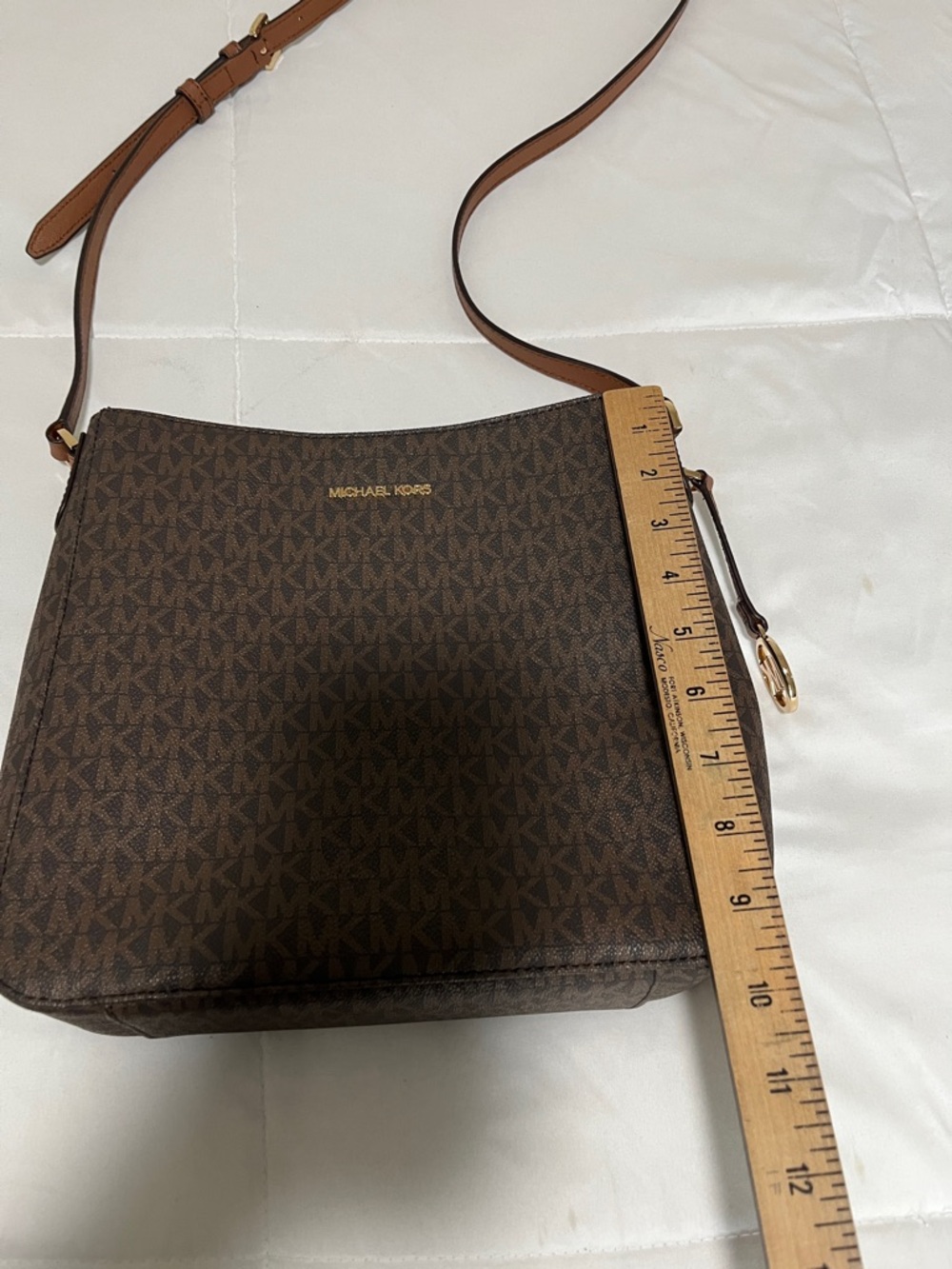 Michael Kors Brown MK Signature Crossbody Bag with Tan Strap - Picture 6 of 9